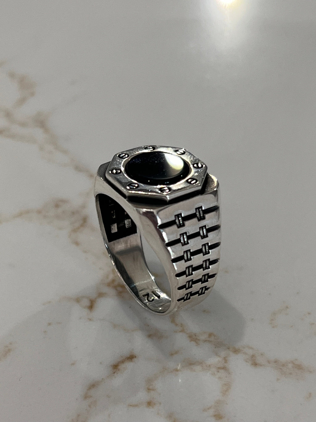 Hex Shaped Men's Onyx Statement Ring