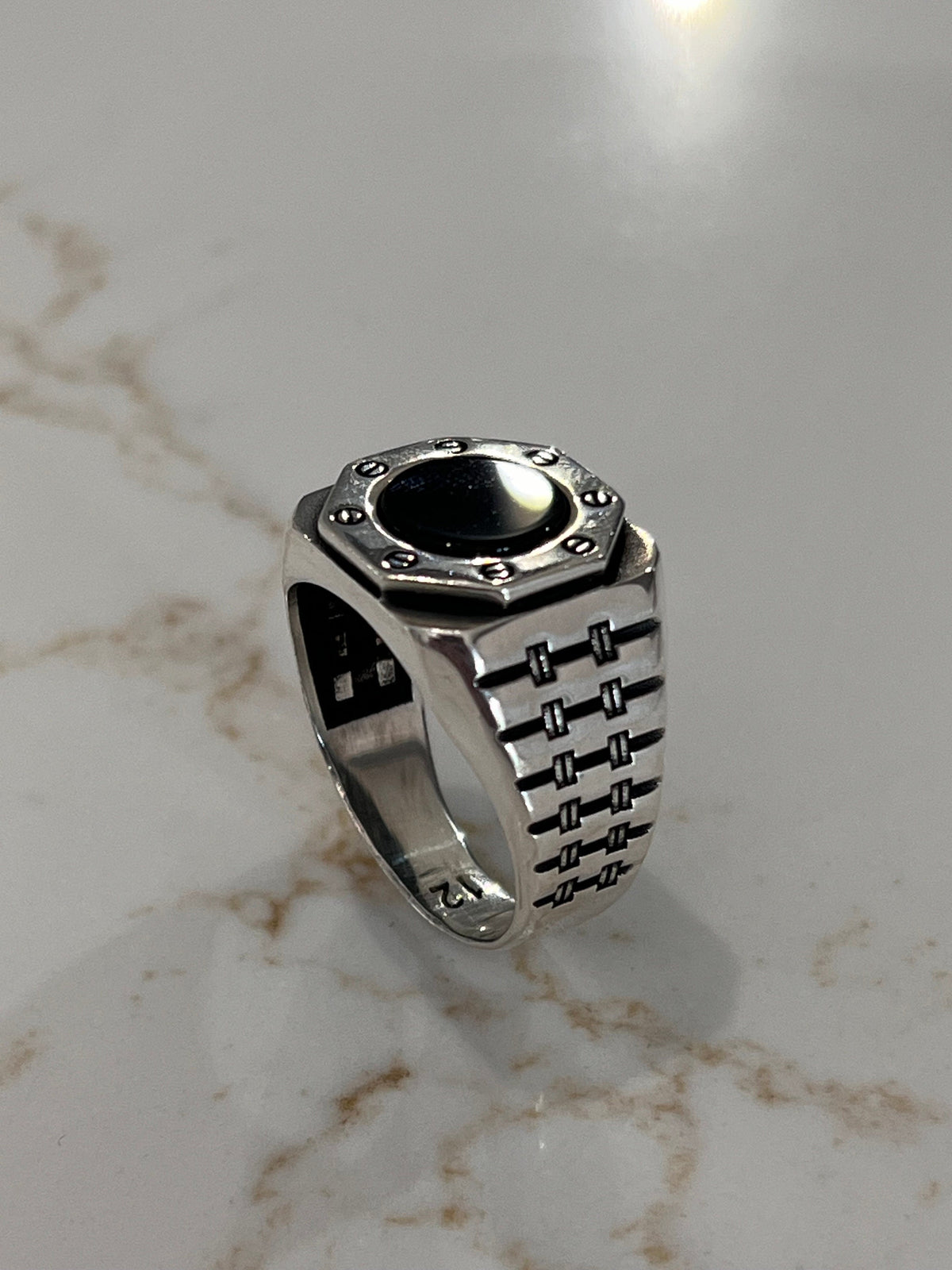 Hex Shaped Men's Onyx Statement Ring