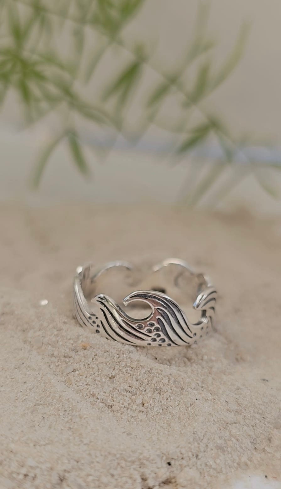 Ocean Wave Ring, Men's 925 Sterling Silver, Gift for him