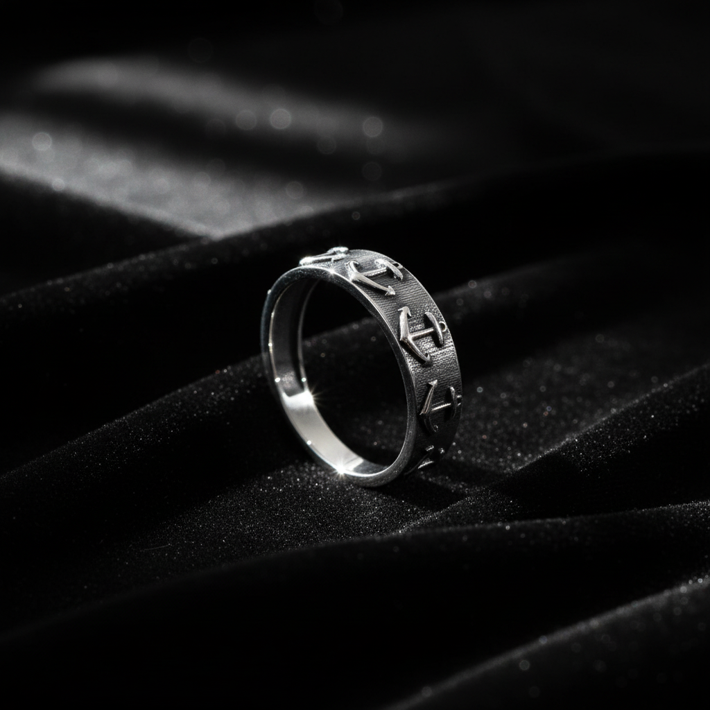 Sterling Silver Anchors Down Durable Men's Band