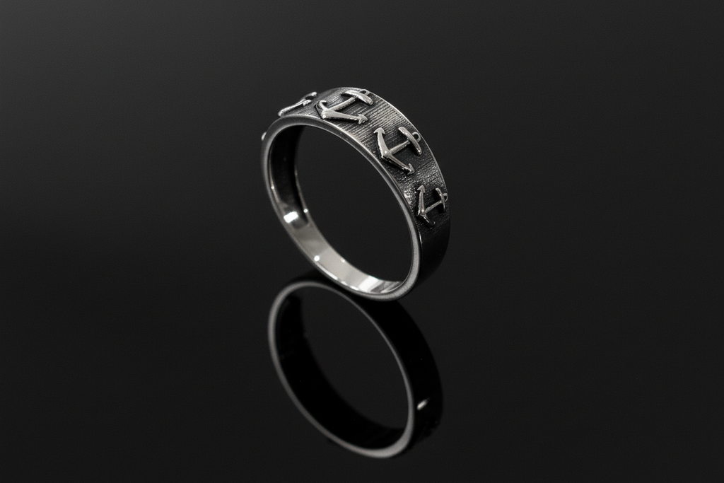 Sterling Silver Anchors Down Durable Men's Band