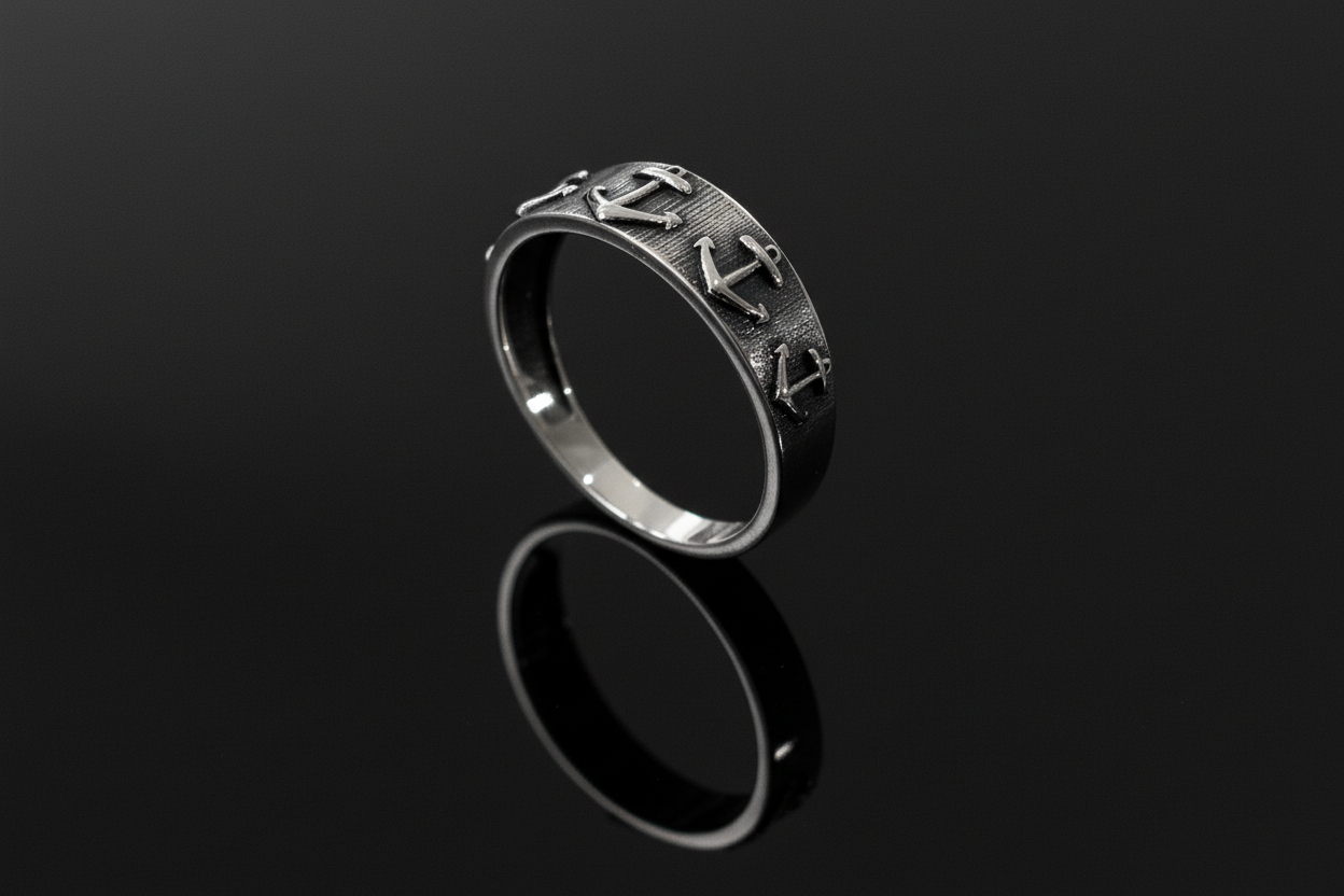 Sterling Silver Anchors Down Durable Men's Band