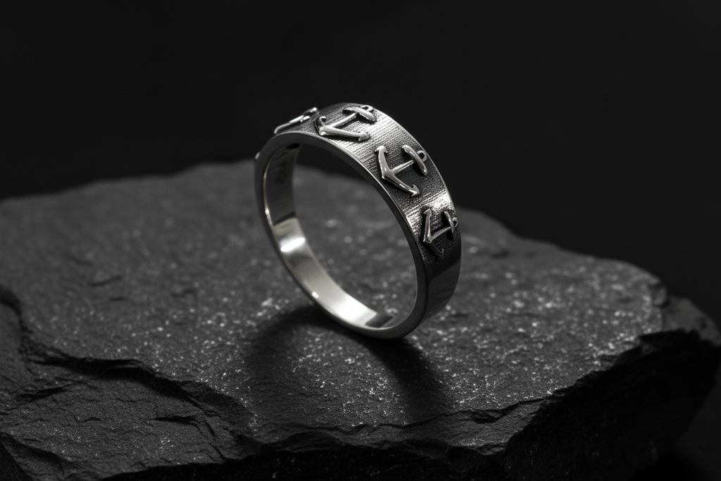 Sterling Silver Anchors Down Durable Men's Band