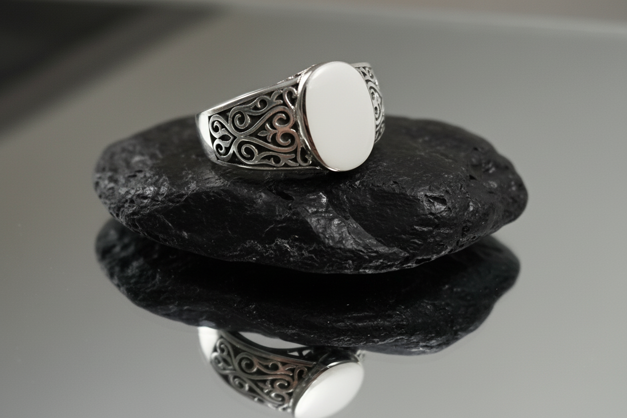 Silver Signet Engagement Band for Men