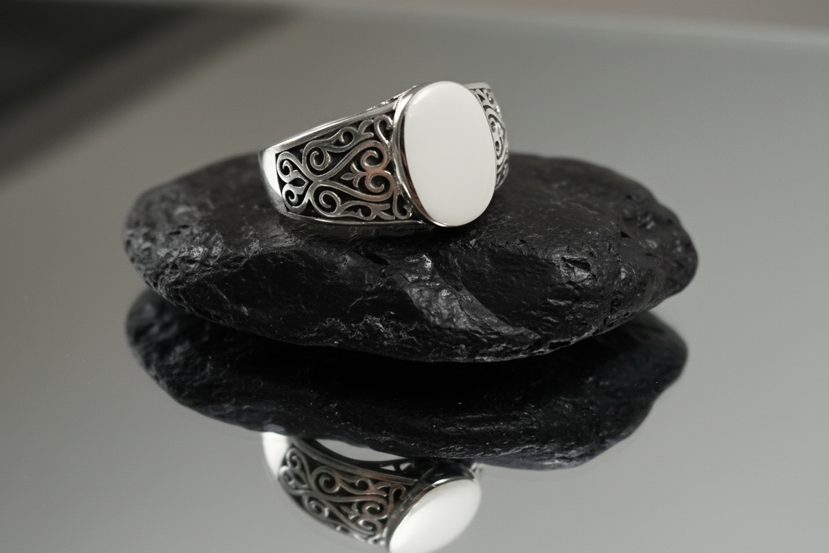 Silver Signet Engagement Band for Men