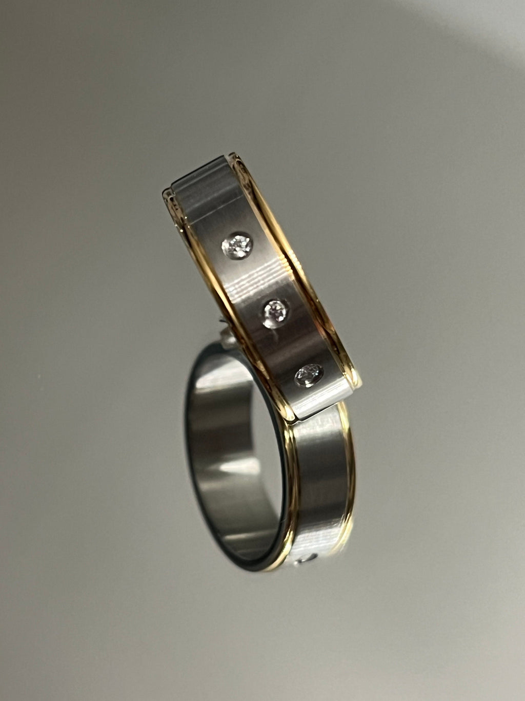 Three Diamond Masculine Wedding Ring