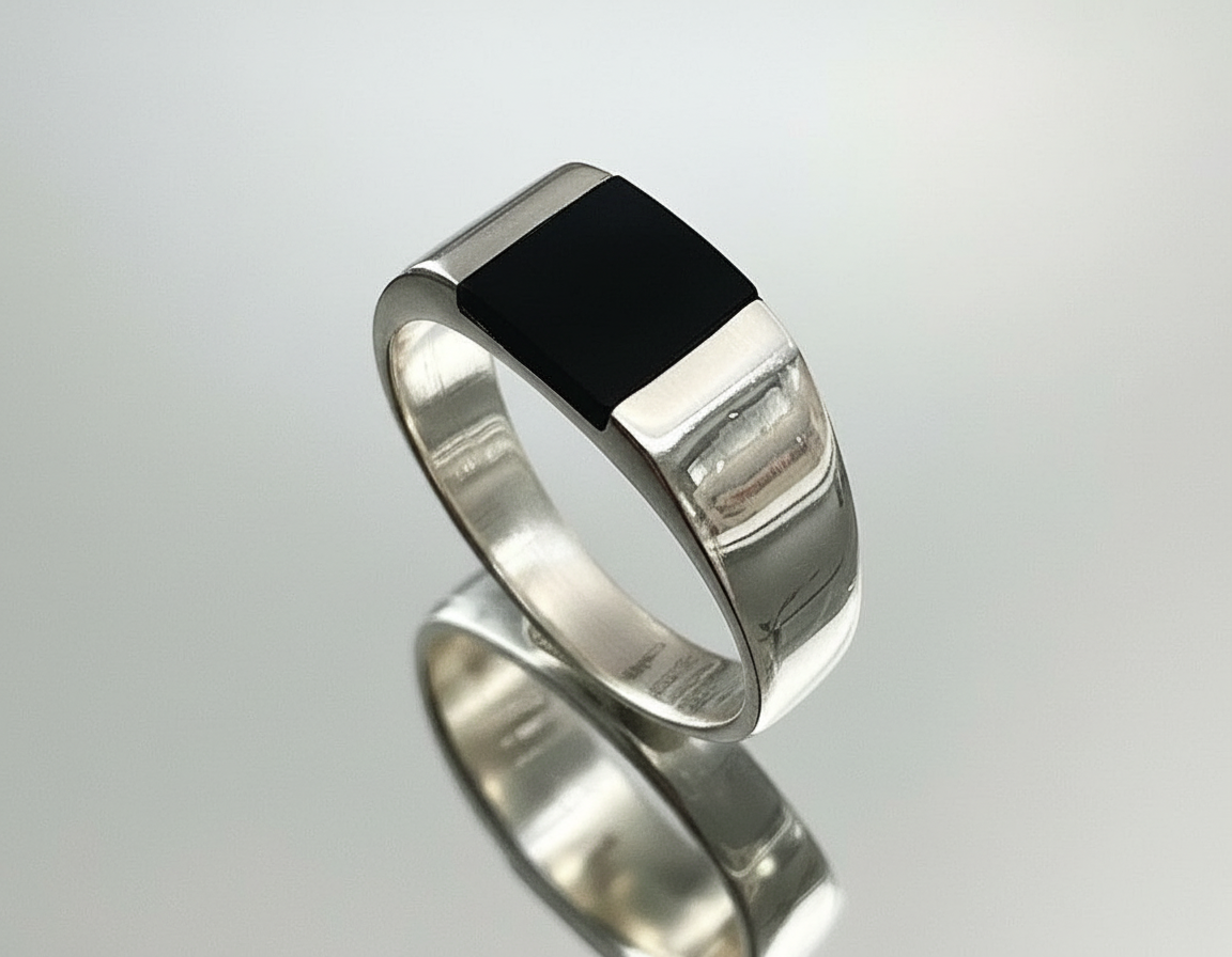 Square Onyx Sterling Silver Unisex Ring