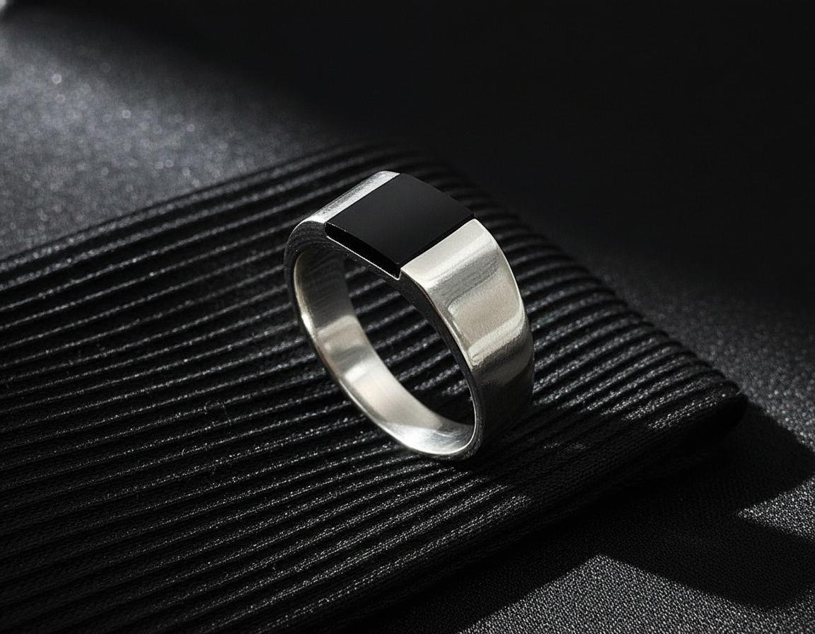 Square Onyx Sterling Silver Unisex Ring
