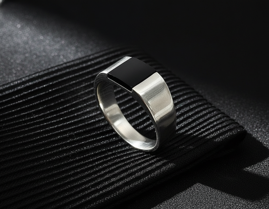 Square Onyx Sterling Silver Unisex Ring