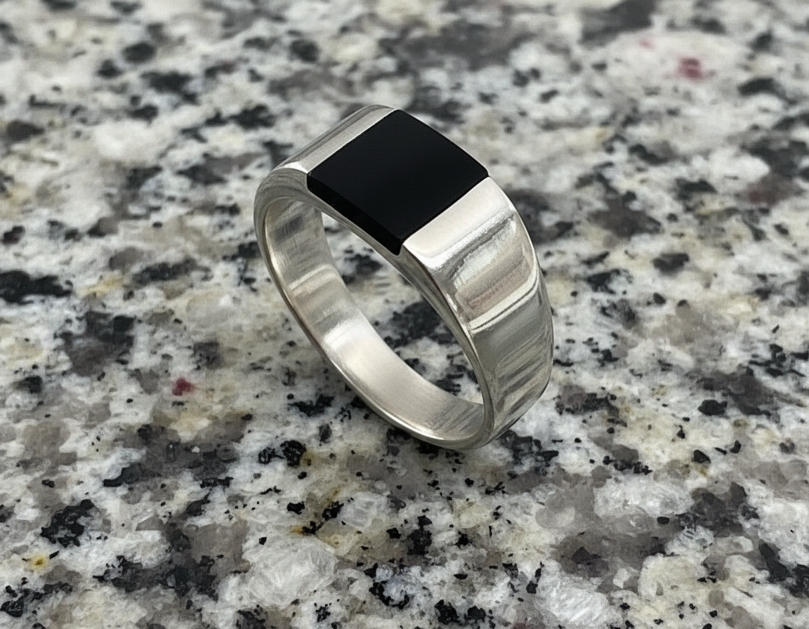 Square Onyx Sterling Silver Unisex Ring