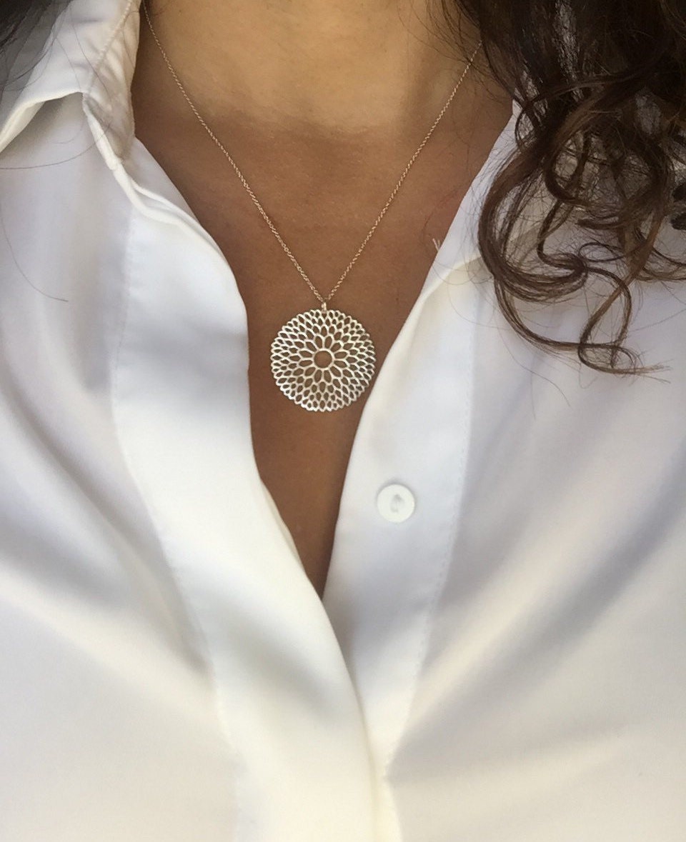 Large Flower Pendant – Sterling Silver with 30mm Band Width
