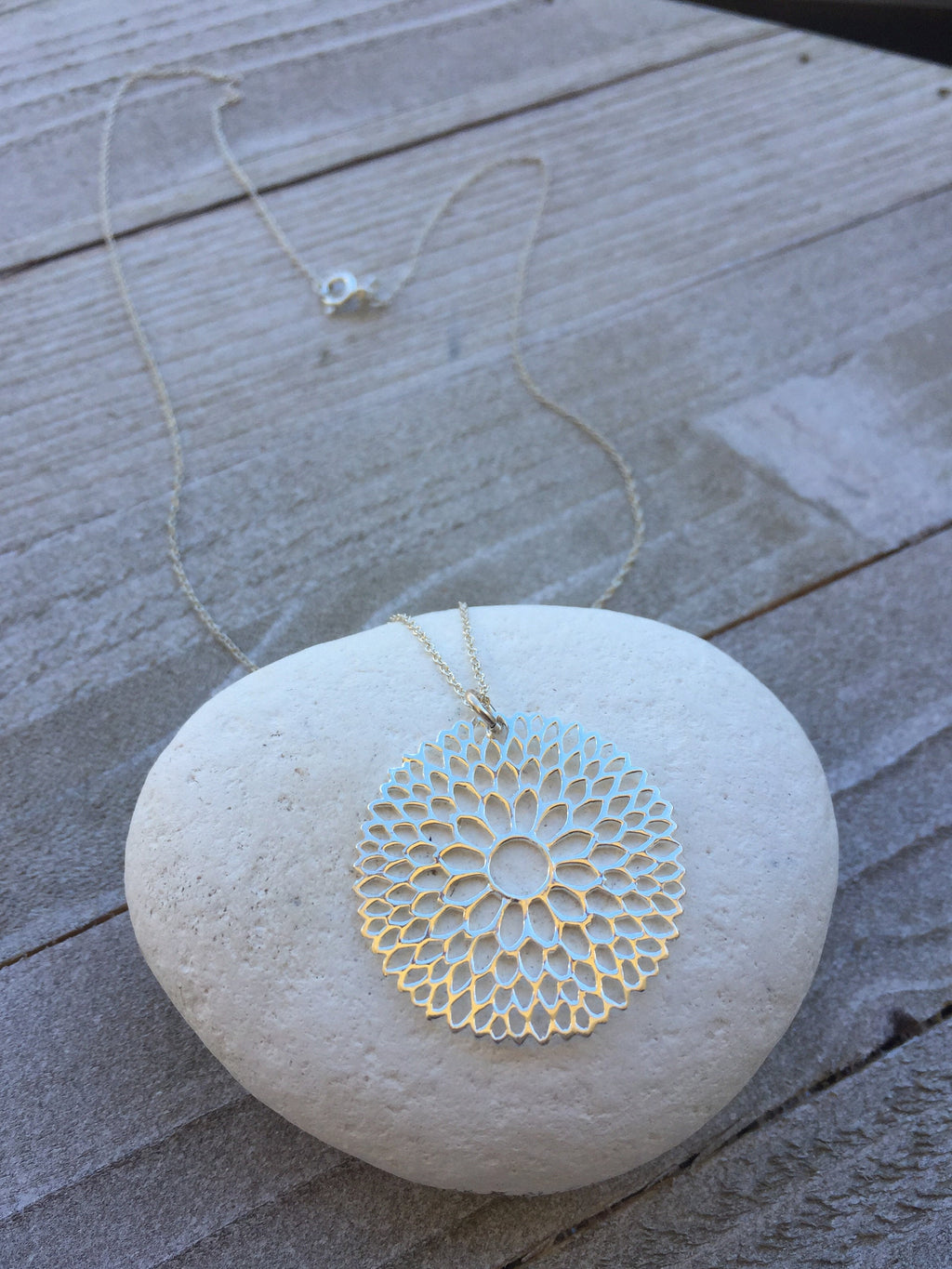 Large Flower Pendant – Sterling Silver with 30mm Band Width