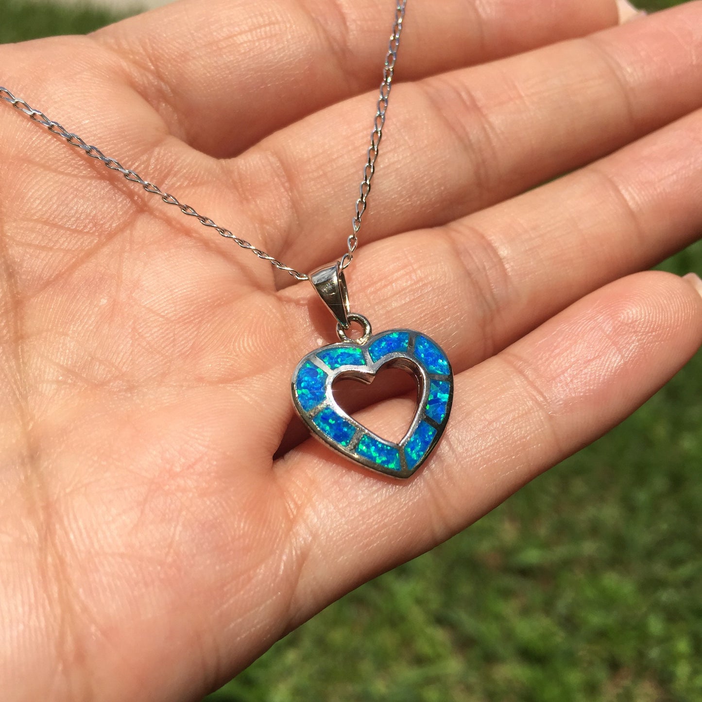 Opal Heart Necklace Heart Pendant Blue Opal Charm