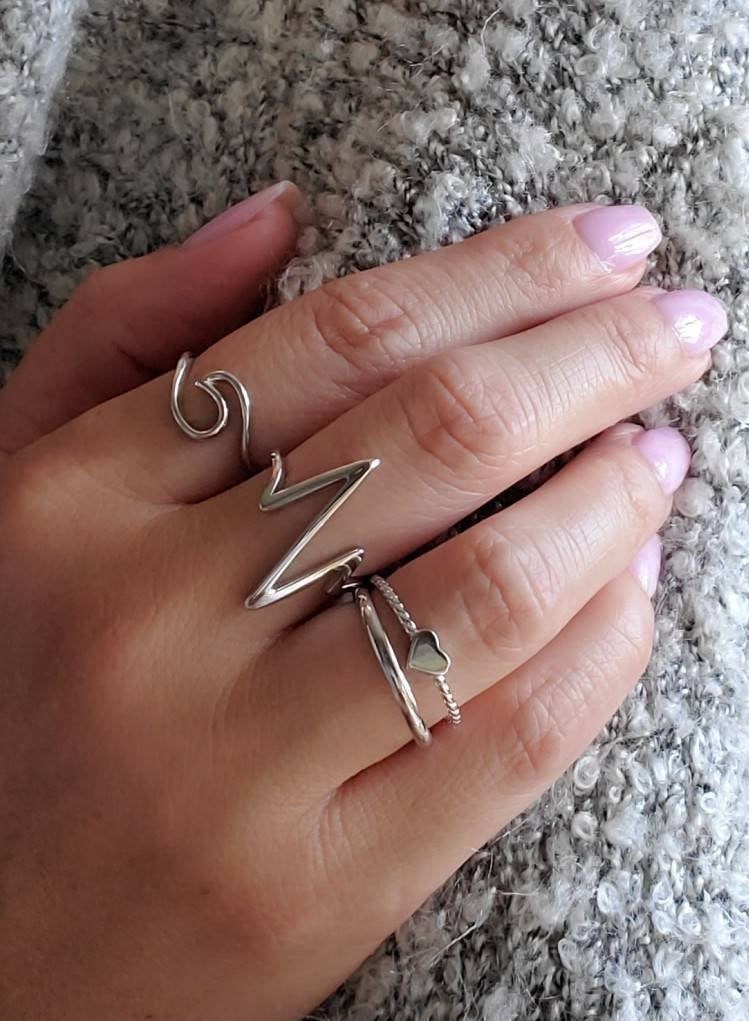 Heartbeat Ring Sterling Silver Ring Simple Women Ring