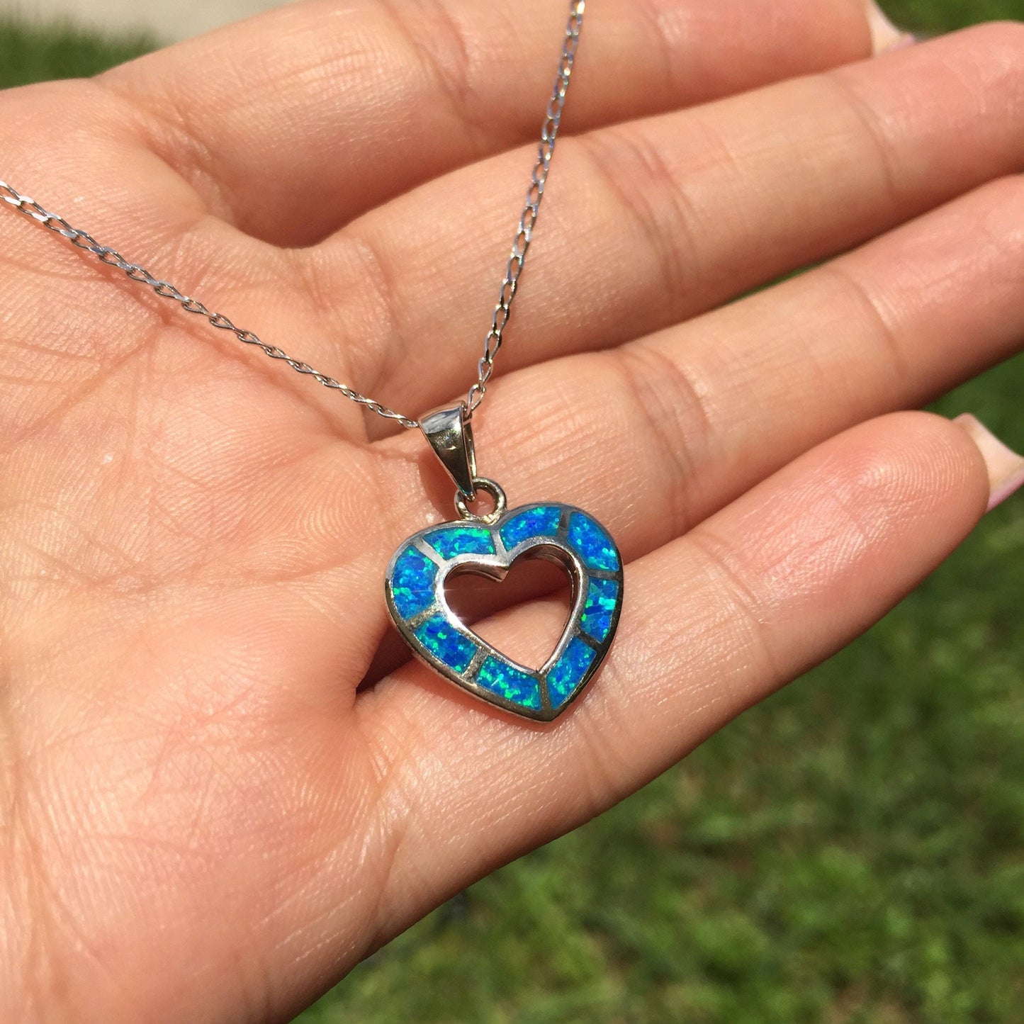 Opal Heart Necklace Heart Pendant Blue Opal Charm