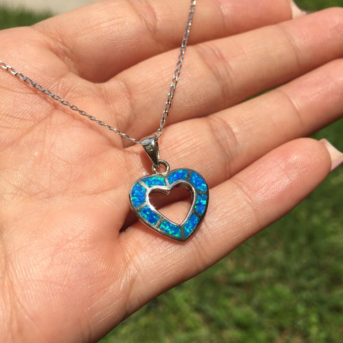 Blue Heart Opal Pendant – 925 Sterling Silver