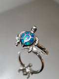Blue Turtle Opal Ring – 925 Sterling Silver with Rhodium Plated