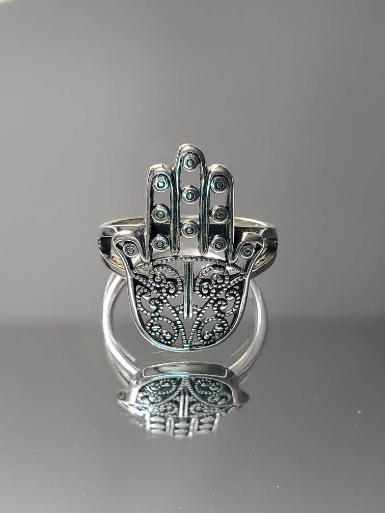 Sterling Silver Hamsa Ring, 925 Hamsa Ring, Protection Ring, Women's Hamsa Ring, 925 Ring, Vintage Ring