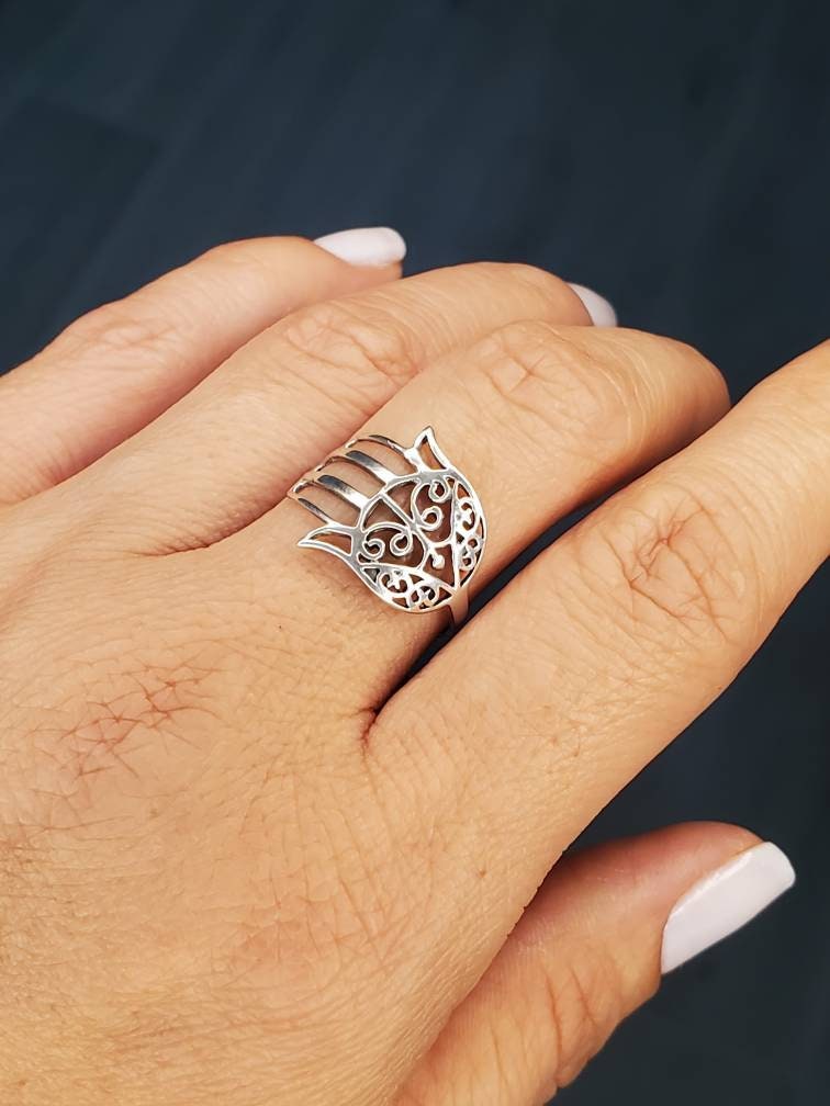 Hand Hamsa Traditional Ring – Sterling Silver