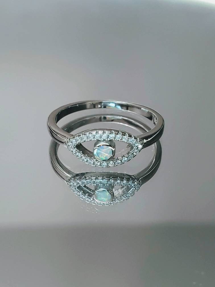 Evil Eye White Opal Ring
