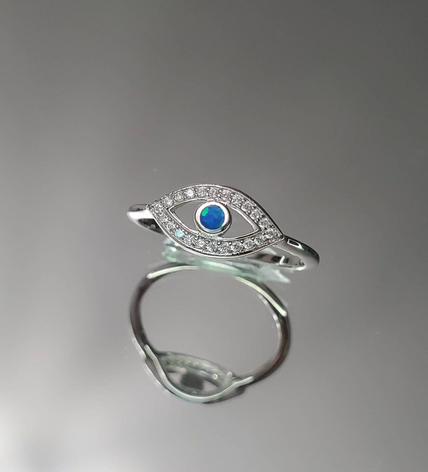 Evil Eye Blue Opal Ring