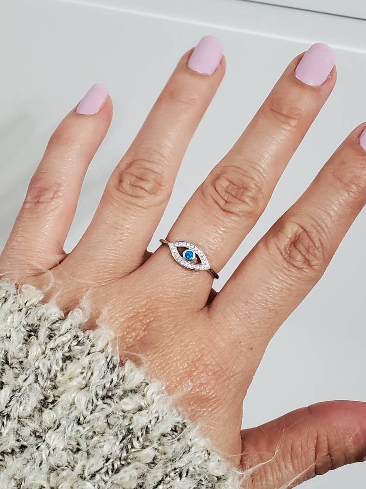 Evil Eye Blue Opal Ring