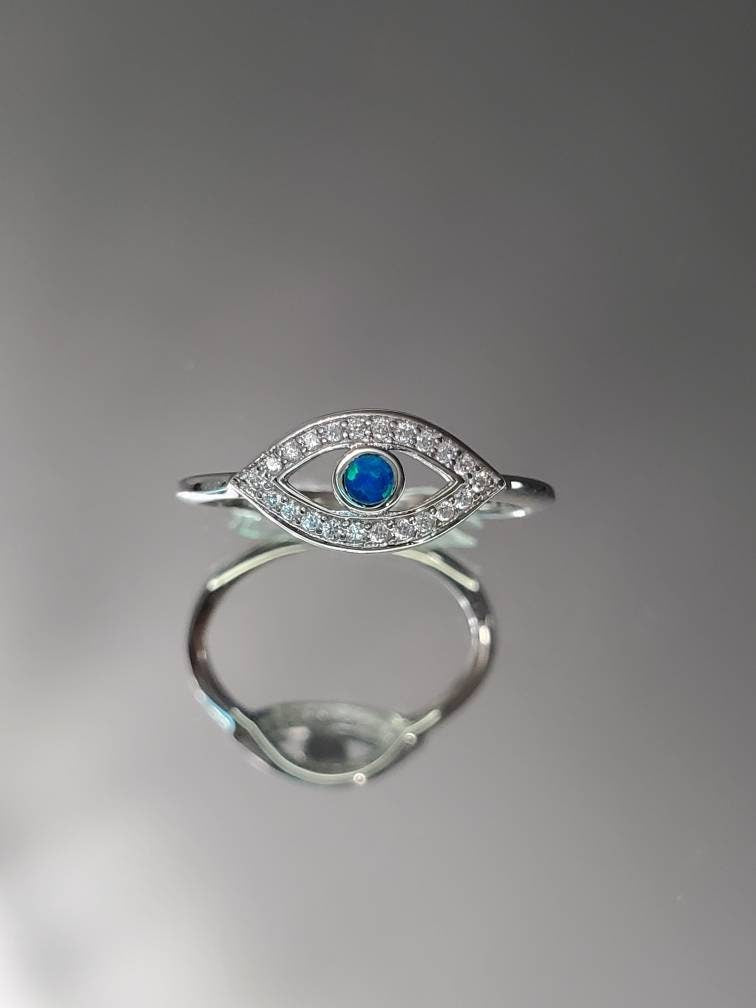 Evil Eye Blue Opal Ring