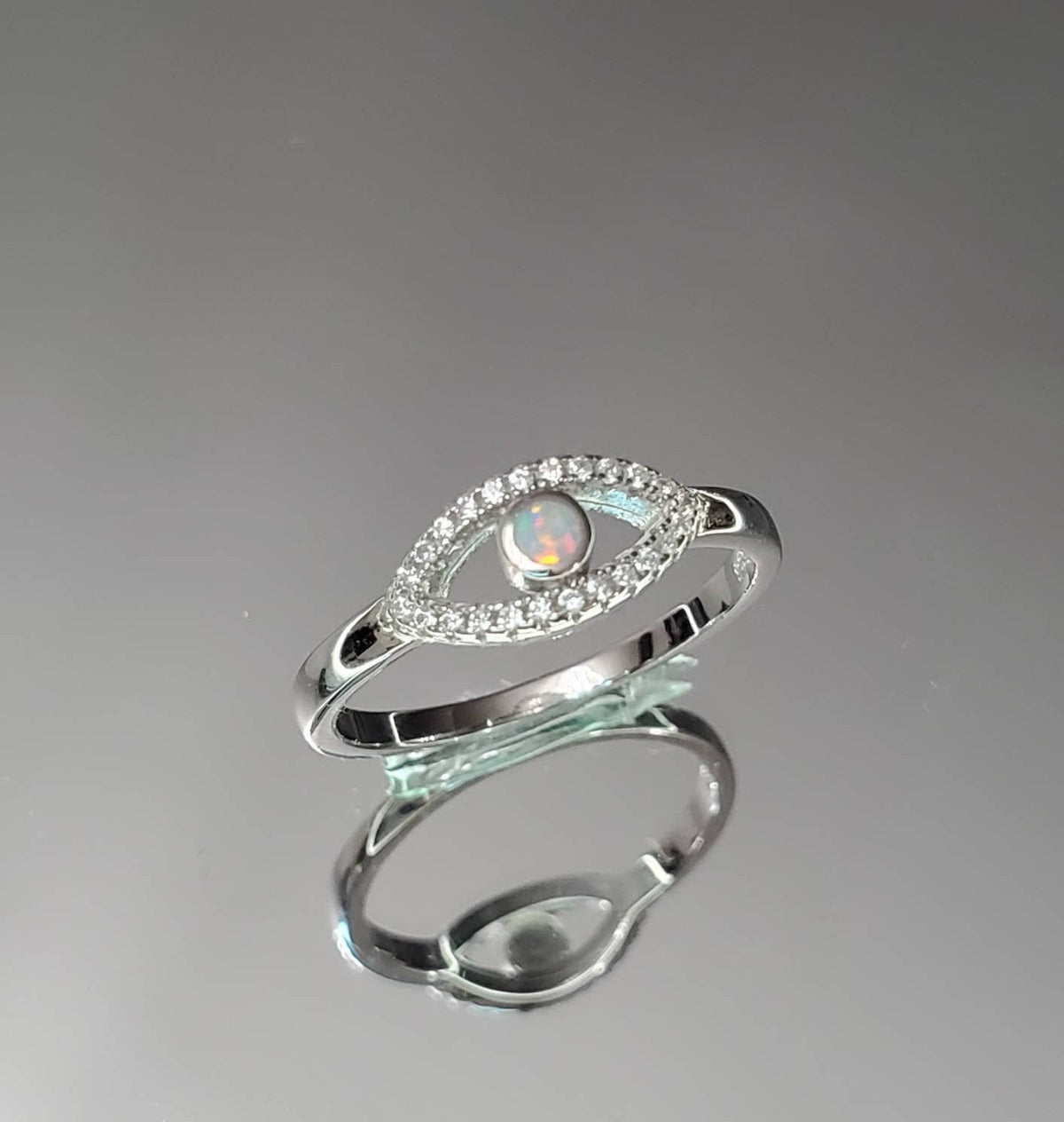 Evil Eye White Opal Ring