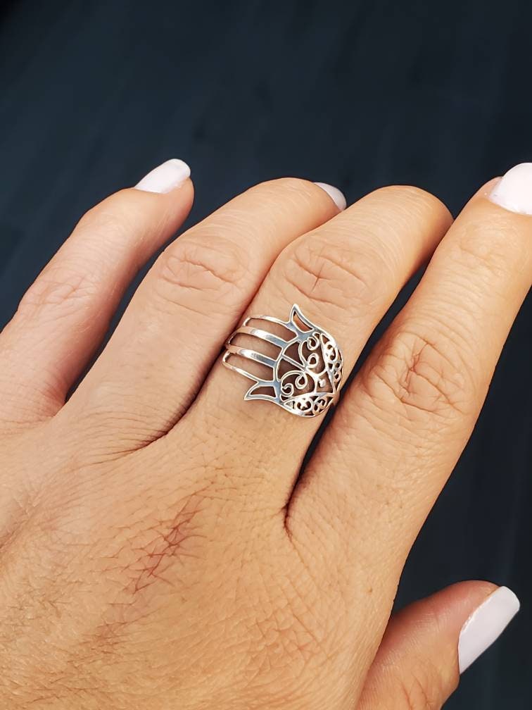 Hand Ring Hamsa Ring Traditional Sterling Silver Ring