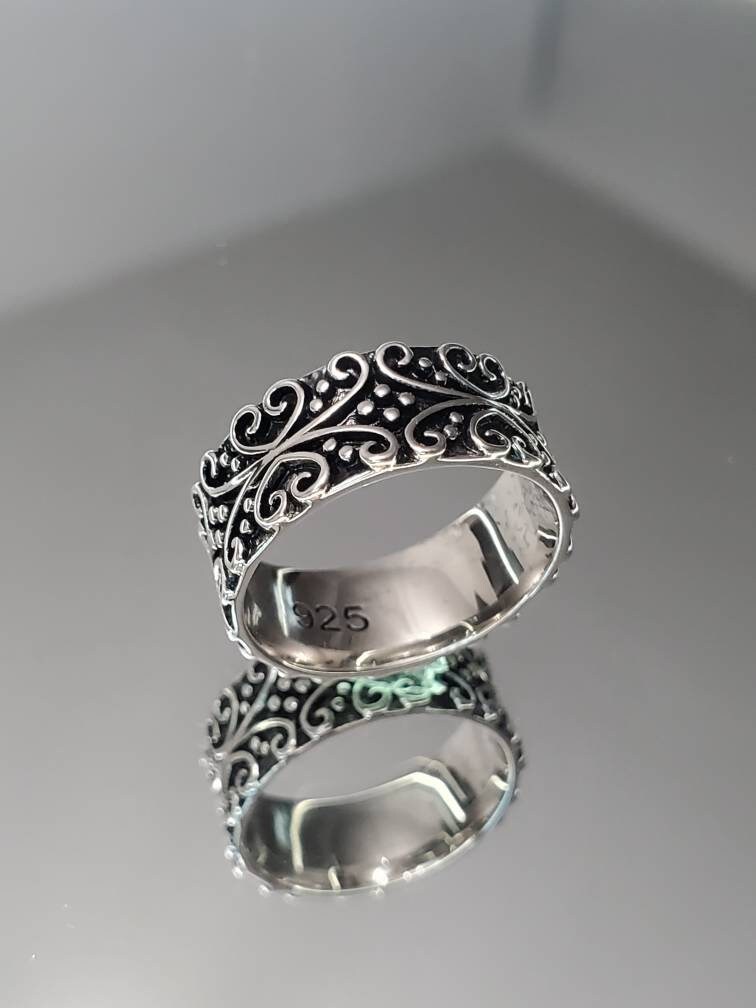 Sterling Silver Band, 925 Stamped, Bohemian, Gipsy, Boho, Thumb Band, Oxidized Ring