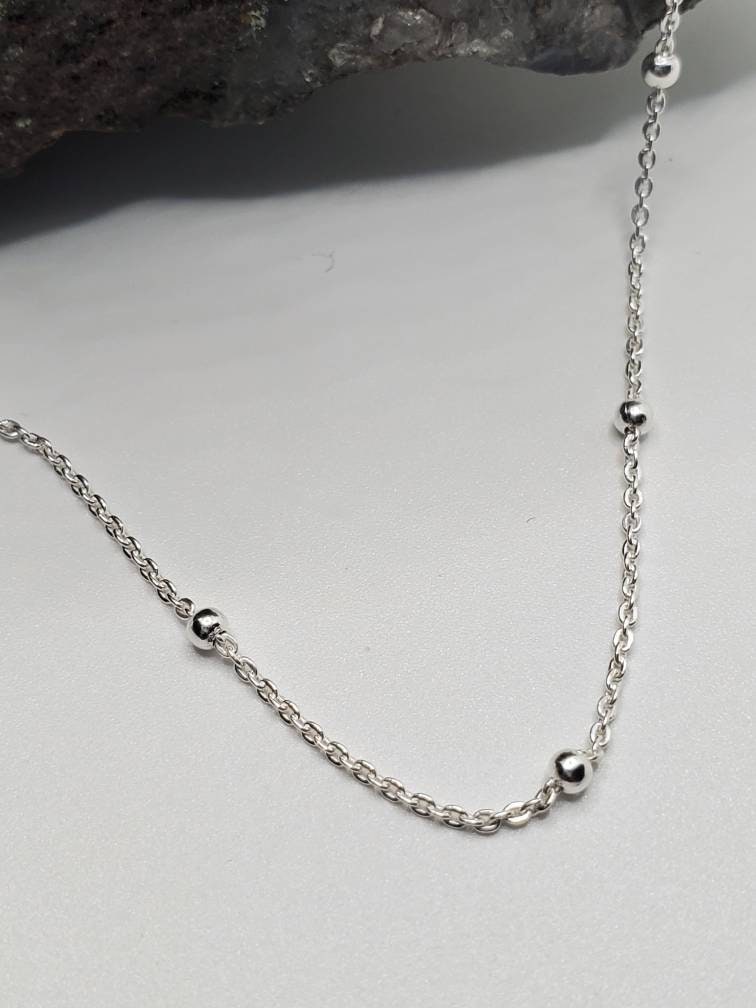 Sterling Silver Satellite Chain, Dainty Women's Chain, Beaded Chain, Layering Choker Chain, Anklet, Bracelet 925 Italian Silver