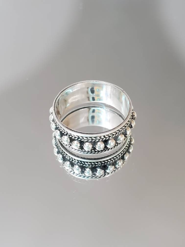 Concave Bali Beaded Statement Ring – Sterling Silver