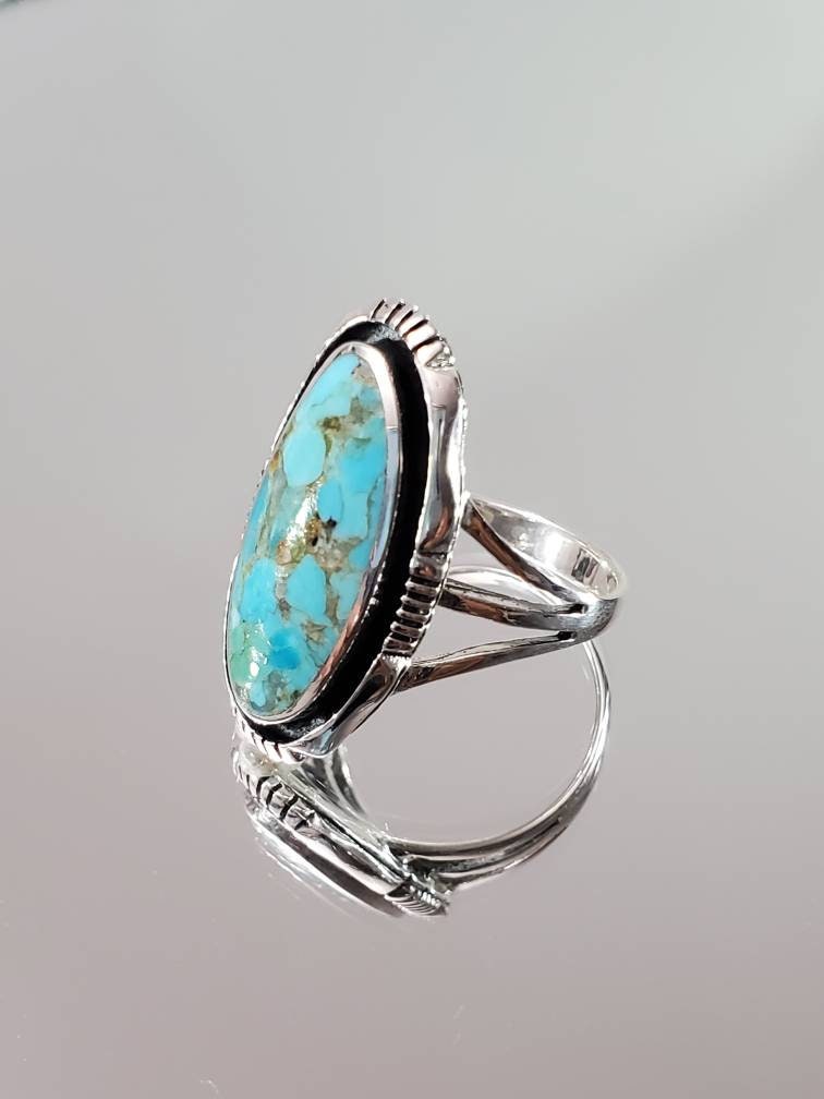 Genuine Turquoise Stone Sterling Silver Ring For Women
