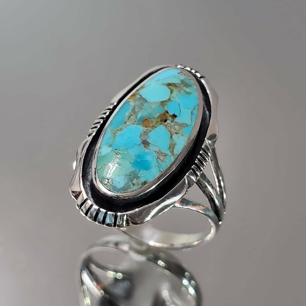 Genuine Turquoise Stone Sterling Silver Ring For Women