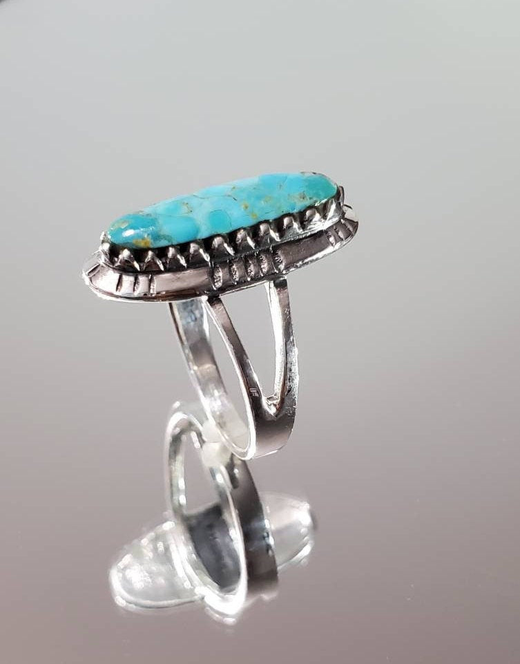 Turquoise Ring, Sterling Silver Ring For Women, Statement Stone Ring, Natural Crystal Stone, Bohemian Jewelry, Boho Ring, size 5-13