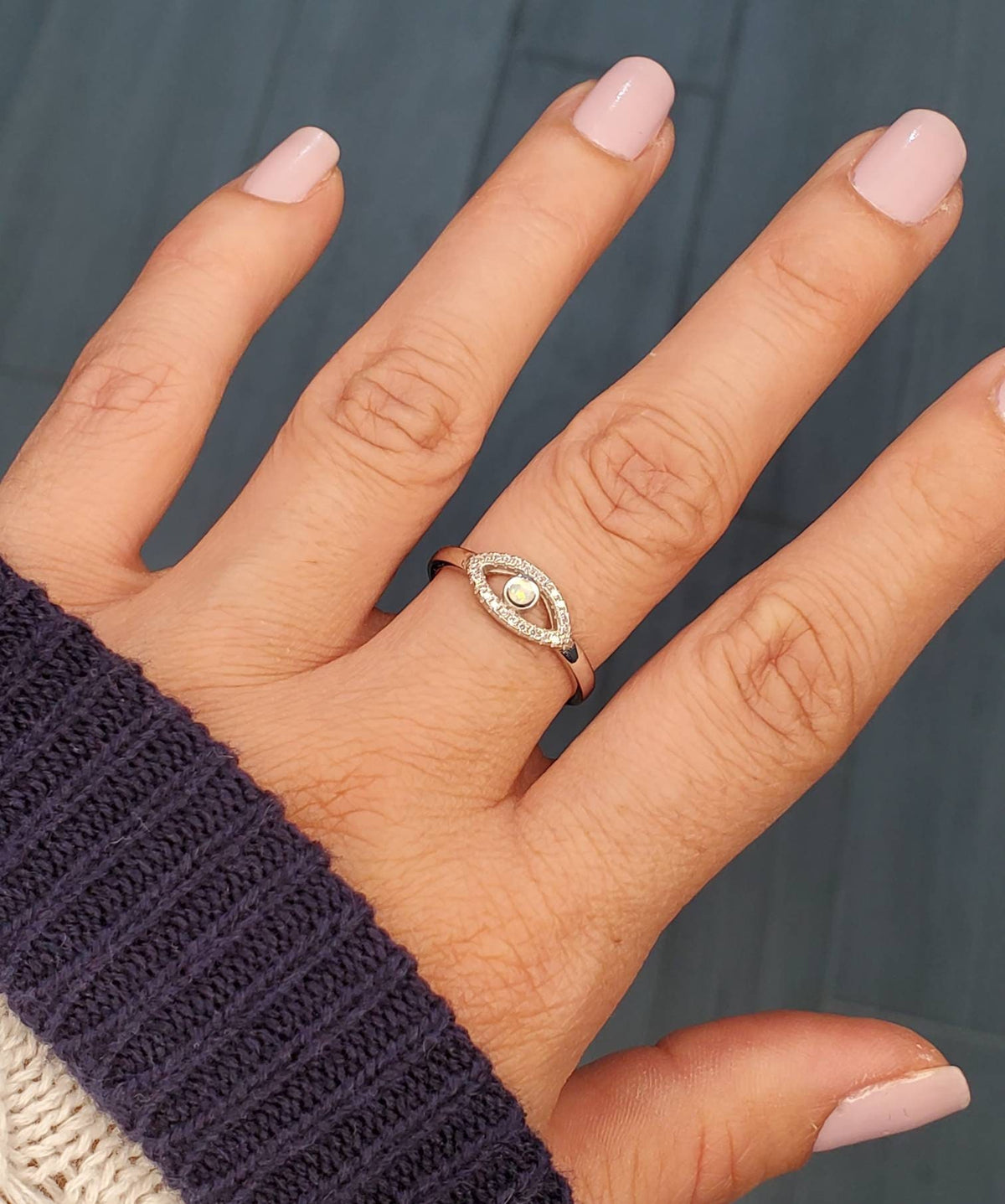 Evil Eye White Opal Ring