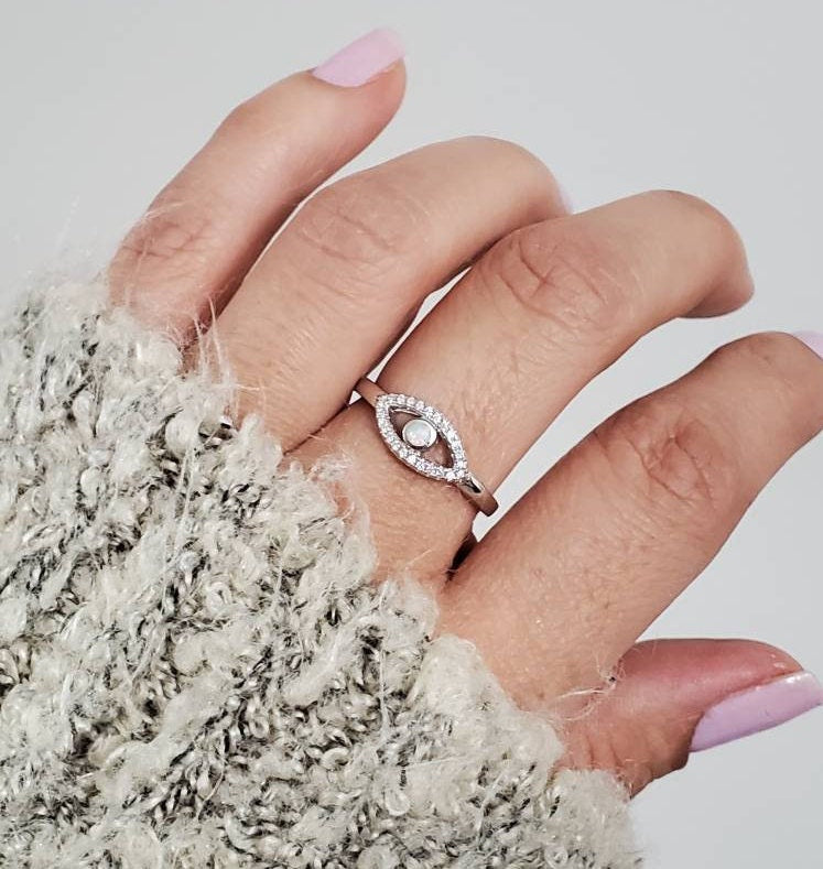 Evil Eye White Opal Ring