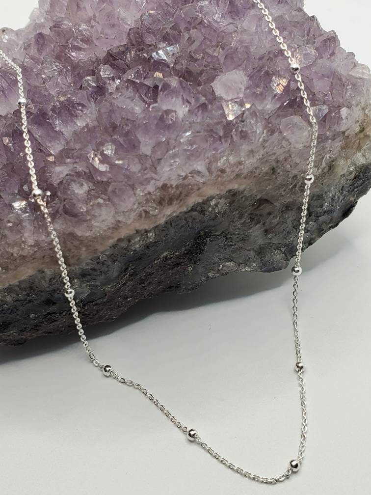 Sterling Silver Satellite Chain, Dainty Women's Chain, Beaded Chain, Layering Choker Chain, Anklet, Bracelet 925 Italian Silver