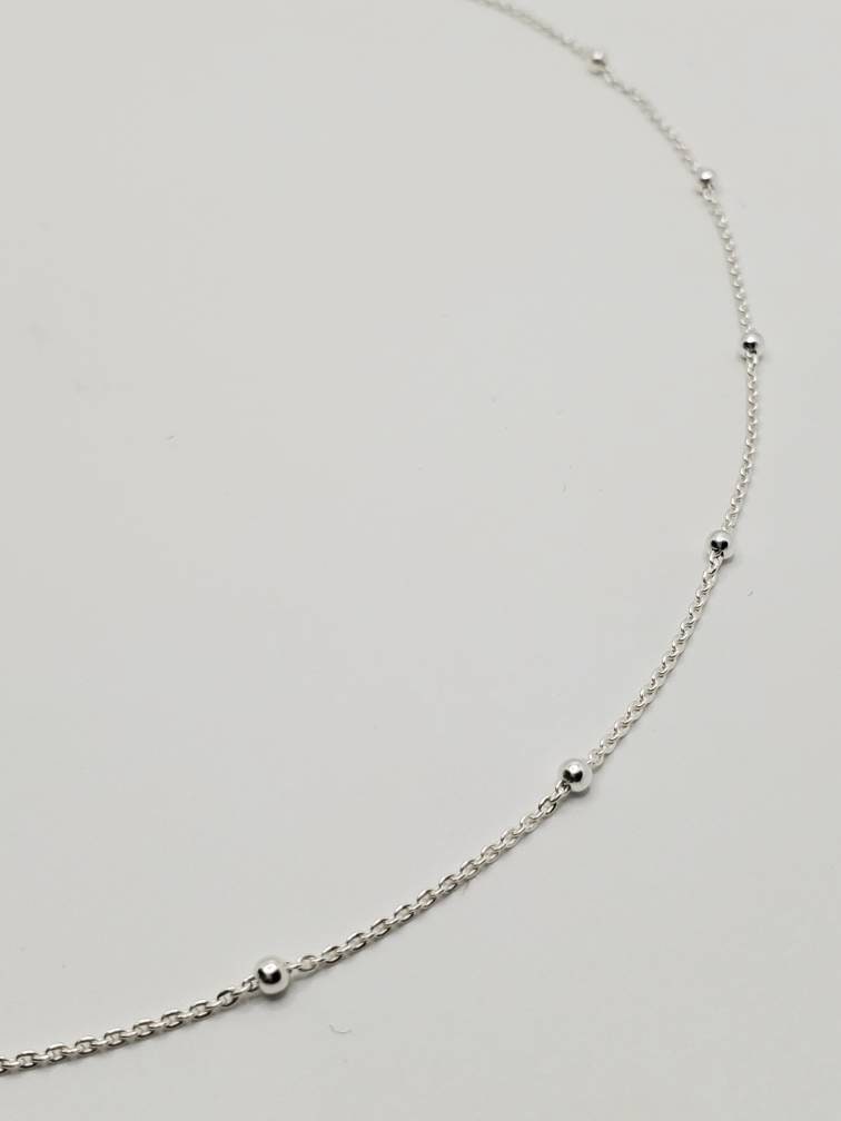 Sterling Silver Satellite Chain, Dainty Women's Chain, Beaded Chain, Layering Choker Chain, Anklet, Bracelet 925 Italian Silver