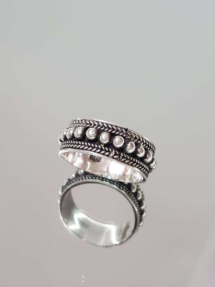 Concave Bali Beaded Statement Ring – Sterling Silver