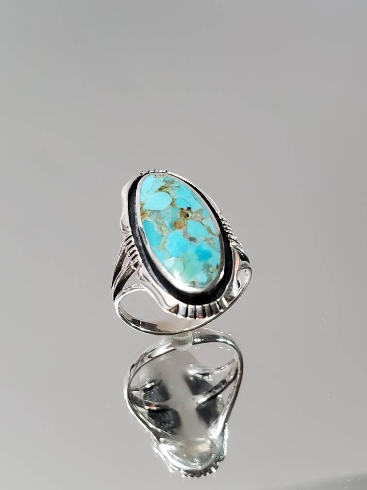 Genuine Turquoise Stone Sterling Silver Ring For Women