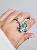 Genuine Turquoise Stone Sterling Silver Ring For Women