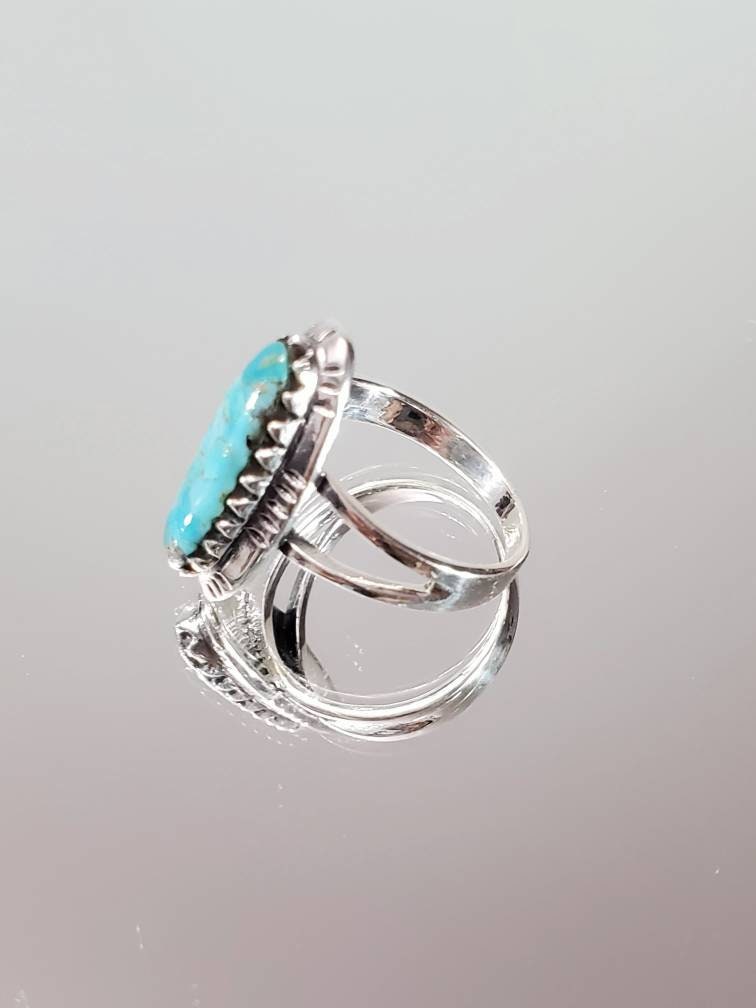 Turquoise Ring, Sterling Silver Ring For Women, Statement Stone Ring, Natural Crystal Stone, Bohemian Jewelry, Boho Ring, size 5-13