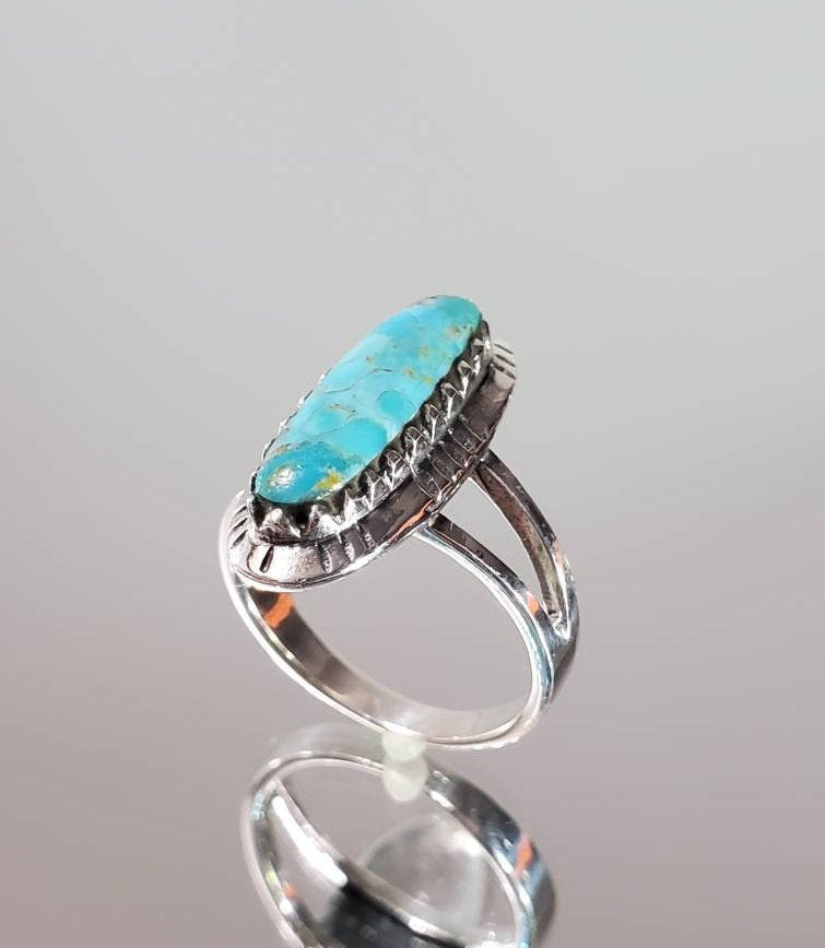 Turquoise Ring, Sterling Silver Ring For Women, Statement Stone Ring, Natural Crystal Stone, Bohemian Jewelry, Boho Ring, size 5-13