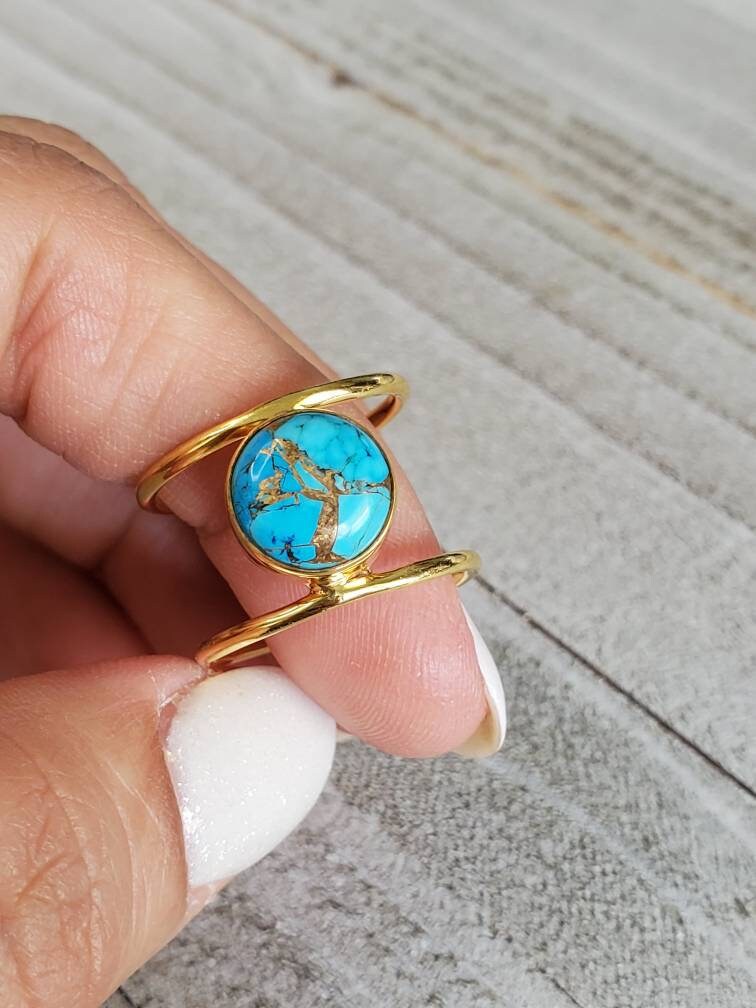 Turquoise Women Ring, Natural Turquoise Stone, Natural Semiprecious Stone, Gold Ring Band, Boho Ring