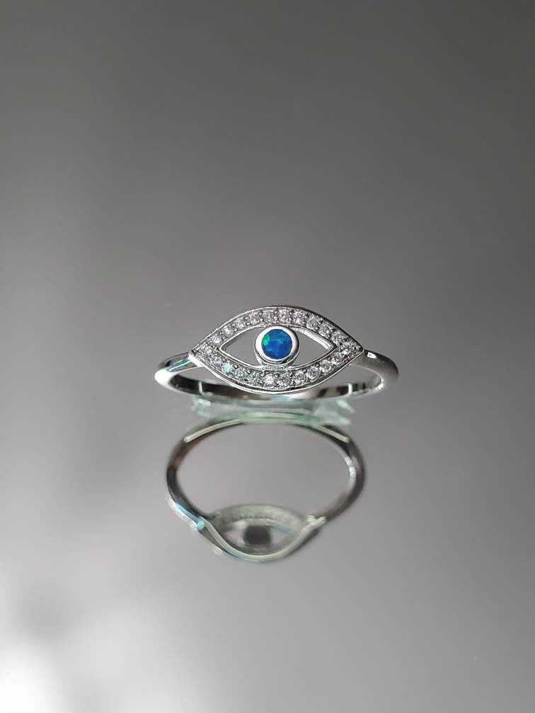 Evil Eye Blue Opal Ring