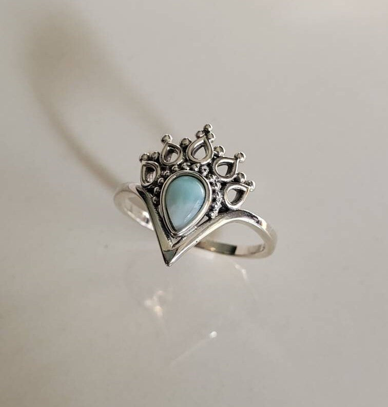 Larimar Mandala Sterling Silver Women Ring