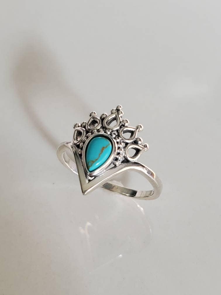 Turquoise Sterling Silver Women Ring, Dainty Stack Delicate Ring, Bohemian, Minimalist Ring, Mandala Ring