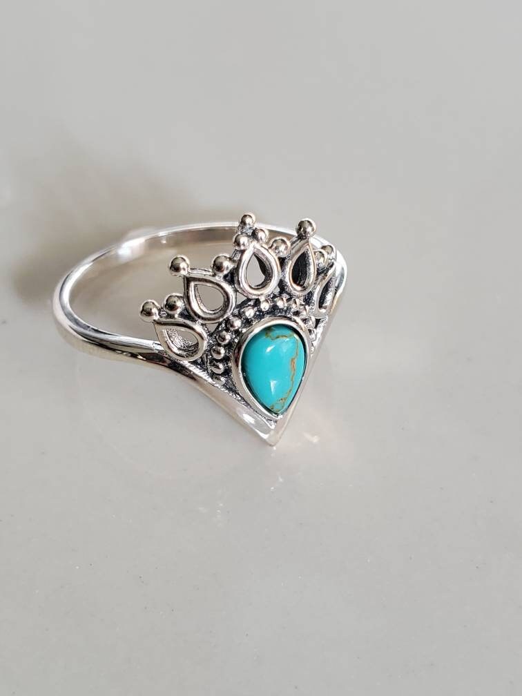 Turquoise Sterling Silver Women Ring, Dainty Stack Delicate Ring, Bohemian, Minimalist Ring, Mandala Ring