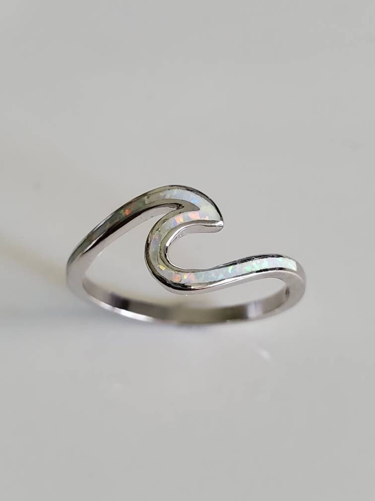 White Wave Opal Ring – Sterling Silver